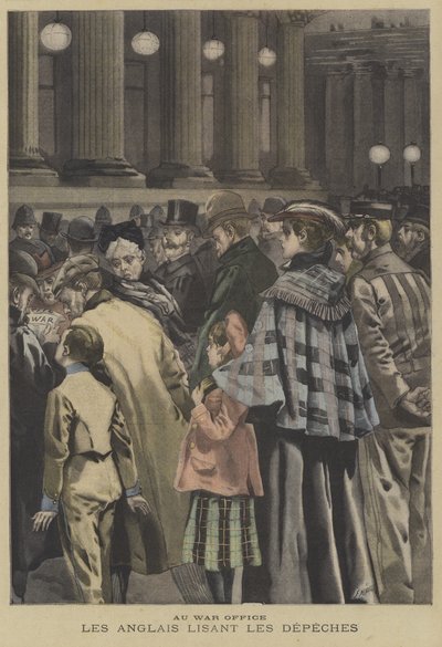 Members of the British public reading news of the Boer War outside the War Office, London by Fortune Louis Meaulle