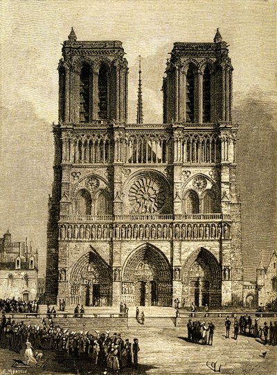 Notre Dame de Paris in 1482 (engraving by F. Meaulle) by Fortune Louis Meaulle