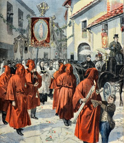 Queen Victoria Attends the Procession of the Red Penitents, Nice by Fortune Louis Meaulle