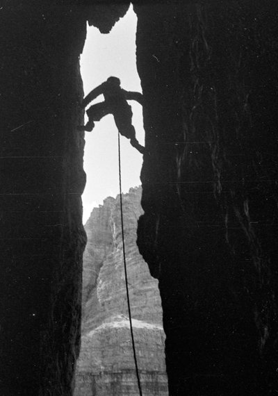 Dolomites: climber in the Dülfer of Cima Grande di Lavaredo by Fosco Maraini