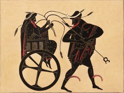 Print of the Decoration on a Greek Amphora, showing Triptolemus and Hermes by Fourquemin