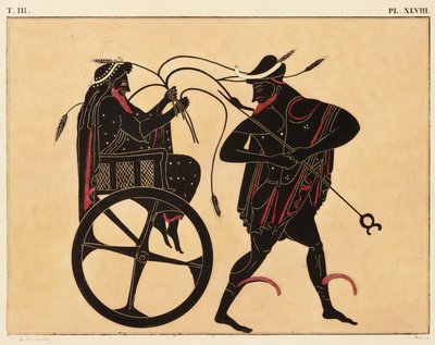Print of the Decoration on a Greek Amphora, Showing Triptolemus and Hermes, c. 1858 by Fourquemin Fourquemin