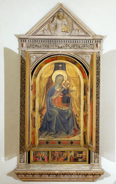 The Linaiuoli Triptych (with open shutters): The Virgin and Child enthroned with St. John the Baptist and St. Mark by Fra  Angelico
