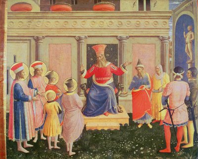 Saints Cosmas and Damian and their brothers before the proconsul Lysias, from the predella of the San Marco altarpiece, 1438-40 by Fra Angelico