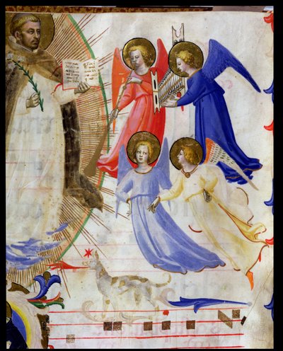 St. Dominic with four musical angels: (detail) by Fra Angelico