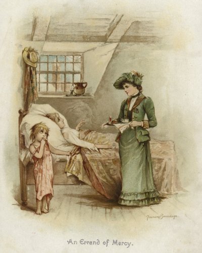 A Woman Holding a Tray Beside a Bed by Frances Brundage