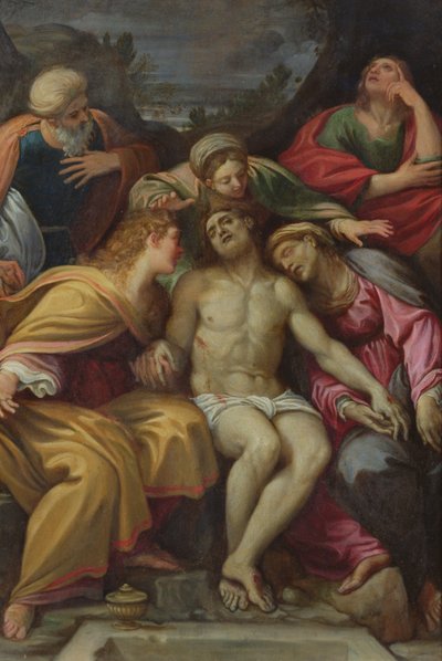 Lamentation of Christ with St John, Mary Magdalene, Mary-Salomé, Joseph of Arimathea and the Virgin by Francesco Albani