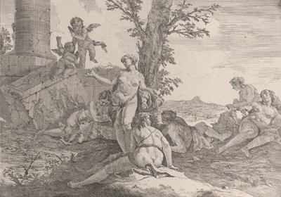 Six nymphs and two putti, from Bacchanals and Histories, 1744 by Francesco Fontebasso