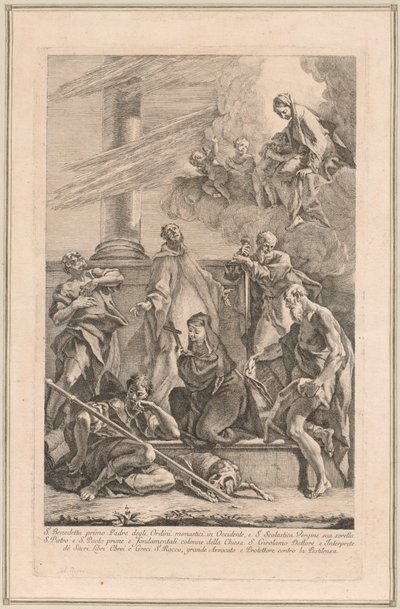 The Madonna and Child with Two Angels and Saints Scholastica, Benedict, Roch, Peter, Paul and Jerome by Francesco Fontebasso after Sebastiano Ricci