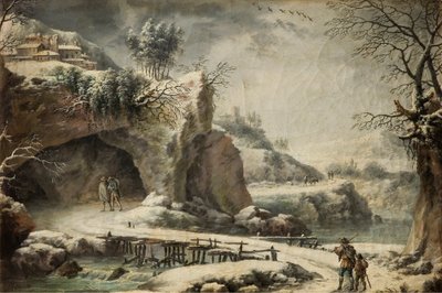 A Frozen River Landscape with Figures by Francesco Foschi