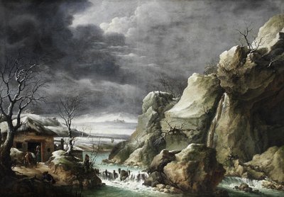 Travellers Approaching a Barn in a Winter Landscape, Under a Stormy Sky by Francesco Foschi