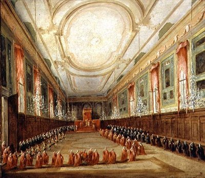 Pope Pius VI (1717-99) and Doge Paolo Renier in the Church of SS. Giovanni and Paolo by Francesco Guardi
