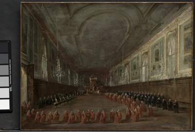 Pope Pius VI Descending the Throne to Take Leave of the Doge in the Hall of SS. Giovanni e Paolo and Pontifical Ceremony in SS. Giovanni e Paolo, Venice by Francesco Guardi