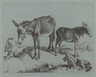 Donkey with her Foal, a Dog, and a Peasant Man by Francesco Londonio