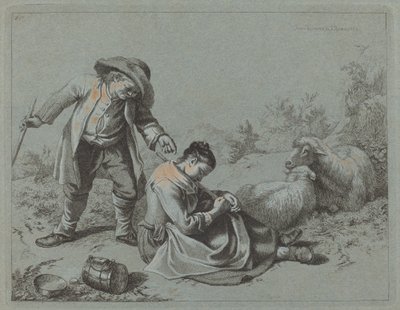 Peasant Teasing a Sleeping Girl with a Twig by Francesco Londonio