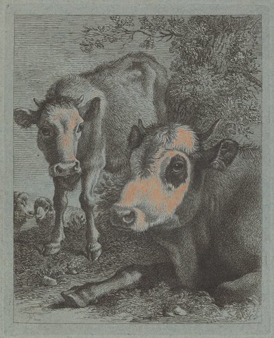 Reclining Cow and Calf in the Open, 1758-1759 by Francesco Londonio