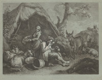 Seated Old Man and Woman with a Basket of Eggs by Francesco Londonio