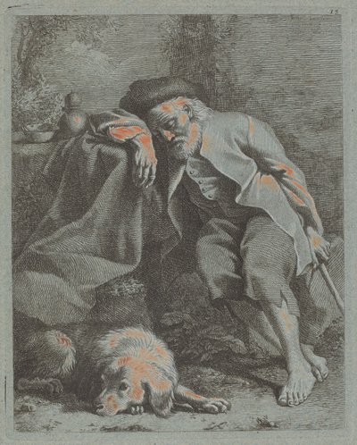 Sleeping Old Man with Dog by Francesco Londonio