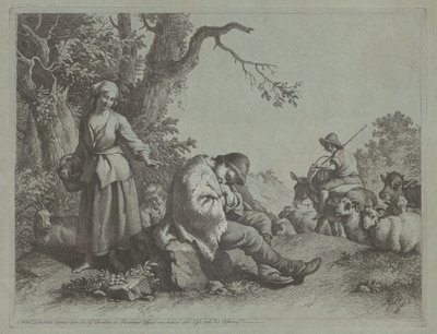 Sleeping Shepherd Boy and Woman with a Child by Francesco Londonio