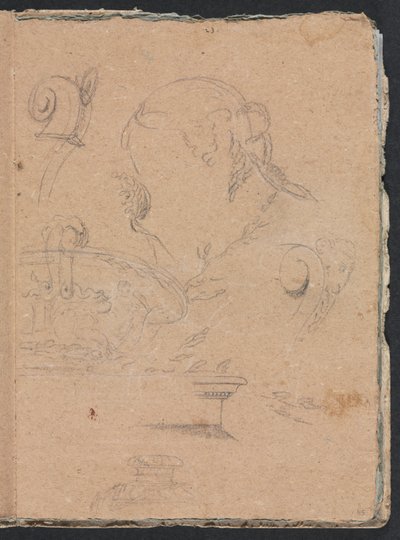 Verona Sketchbook: Architectural motifs with female head (page 45) by Francesco Lorenzi
