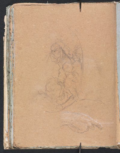 Verona Sketchbook: Figures in a roundel with study of a hand page 70 by Francesco Lorenzi