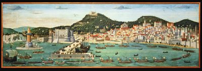 Tavola Strozzi depicting the Naples waterfront and the return of the Aragonese fleet from the battle of Ischia by Francesco Pagano