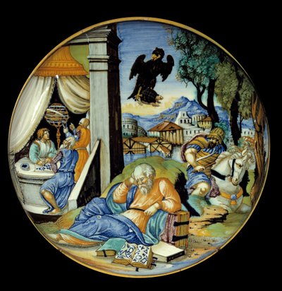 Low Leg Cut: Allegory of Destiny. Faience. Made by Francesco Avelli Xanto by Francesco Xanto Avelli