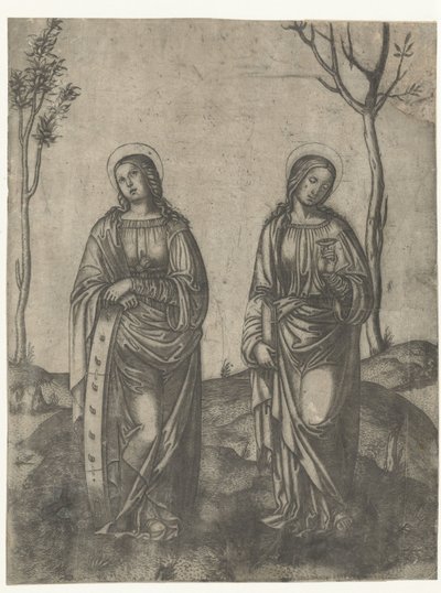 Saints Catherine with Broken Wheel and Lucy with Eyes on a Plate by Francesco di Francia (attributed to)