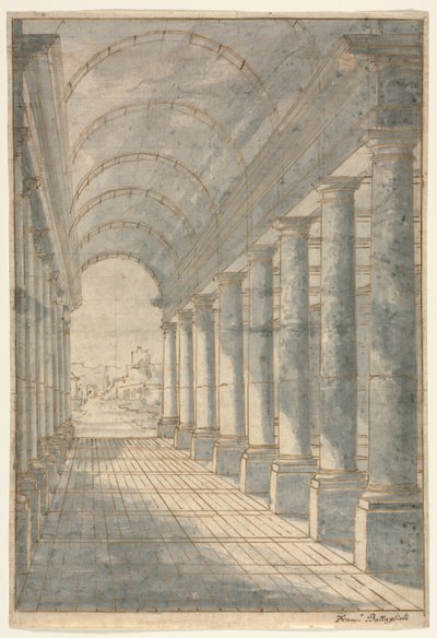 Barrel-vaulted Arcade Rendered in Perspective, 1700s by Francessco Battaglioli