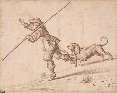Man Hunting with a Pointed Staff and a Hound by Francis Barlow