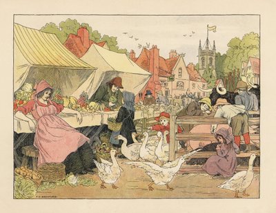Victorian Children Buying Vegetables, Chasing Geese and Poking Pigs at a Village Market by Francis Donkin Bedford