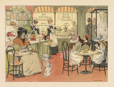 Victorian customers in a tea shop and confectioners. Chromolithograph after an illustration by Francis Donkin Bedford from Edward Verrall Lucas