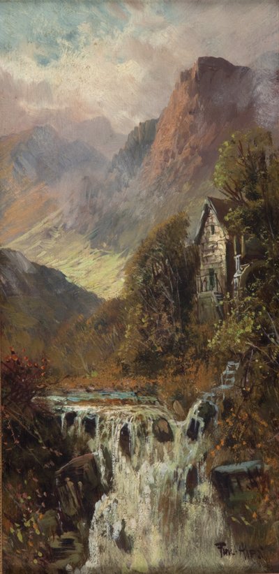 Mill, Waterfall and Mountain, Bodhyfryd by Francis E. Jamieson