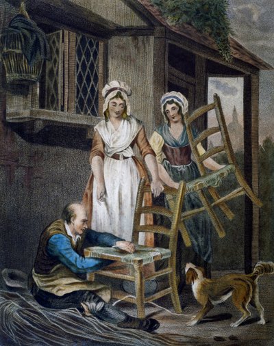 Making wicker chair seats, engraving by Francis Wheatley from Cries in London, United Kingdom by Francis Wheatley