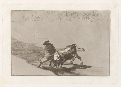 The Very Skillful Student of Falces, Wrapped in his Cape, Tricks the Bull with the Play of his Body, Plate 14 from La tauromaquia by Francisco de Goya