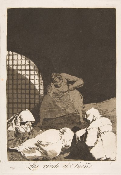 Plate 34 from Los Caprichos: Sleep overcomes them by Francisco de Goya