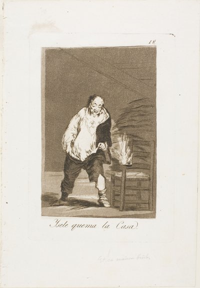 And his house is on fire, plate 18 from Los Caprichos by Francisco Jose de Goya y Lucientes
