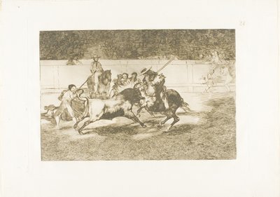 The Forceful Rendón Stabs a Bull with the Pique, from Which Pass He Died in the Ring at Madrid, Plate 28 from The Art of Bullfighting by Francisco Jose de Goya y Lucientes