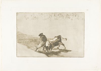 The Very Skilful Student of Falces, Wrapped in his Cape, Tricks the Bull with the Play of his Body, plate 14 from The Art of Bullfighting by Francisco Jose de Goya y Lucientes