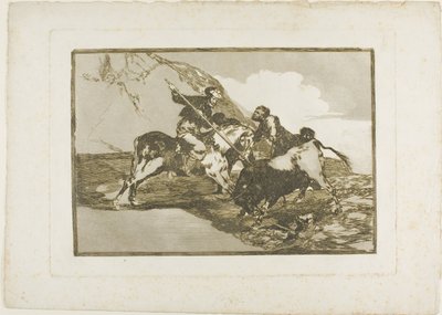 The Way in which the ancient Spaniards Hunted Bulls on Horseback in the Open Country, plate one from The Art of Bullfighting by Francisco Jose de Goya y Lucientes