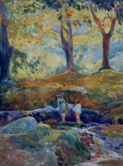 Forest - Watercolor. Artist: Francisco Llorens Diaz. Location: Private Collection, Madrid, Spain by Francisco Llorens Diaz
