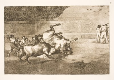 Horse Thrown to the Ground by a Bull by Francisco de Goya
