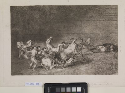 Two Picadors Being Knocked Down One by One by a Single Bull by Francisco de Goya
