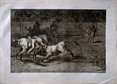 Mariano Ceballos, called el Indio, kills the bull from horseback by Francisco de Goya