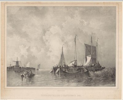 Harbor with boats by Franciscus Bernardus Waanders