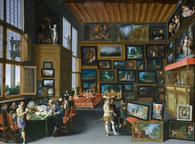 Cognoscenti in a room hung with pictures by Franco-Flemish School