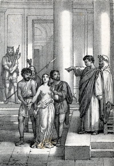 Agnes of Rome brought naked through the streets to a brothel, drawing from 