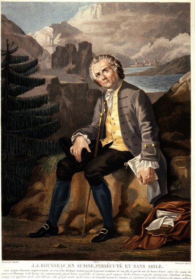 Jean Jacques Rousseau in Switzerland, Persecuted and Without Asylum. Aquatint by Charon after Boucher. 19th Century. Paris, Musee Carnavalet. by Francois (after) Boucher