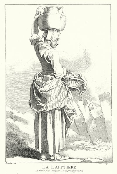 Milkmaid (engraving) by Francois (after) Boucher