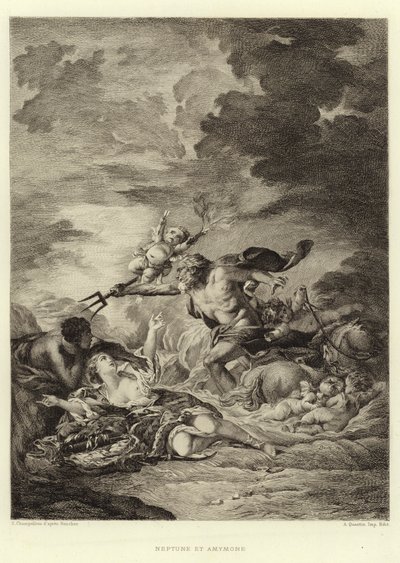 Neptune and Amymone (engraving) by Francois (after) Boucher